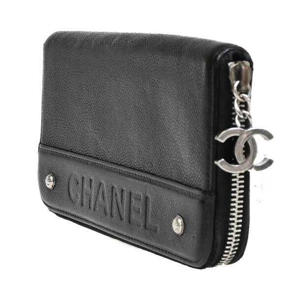 CHANEL CC Logo Zipper Long Bifold Wallet Grained Calfskin Leather Black - Picture 4 of 16
